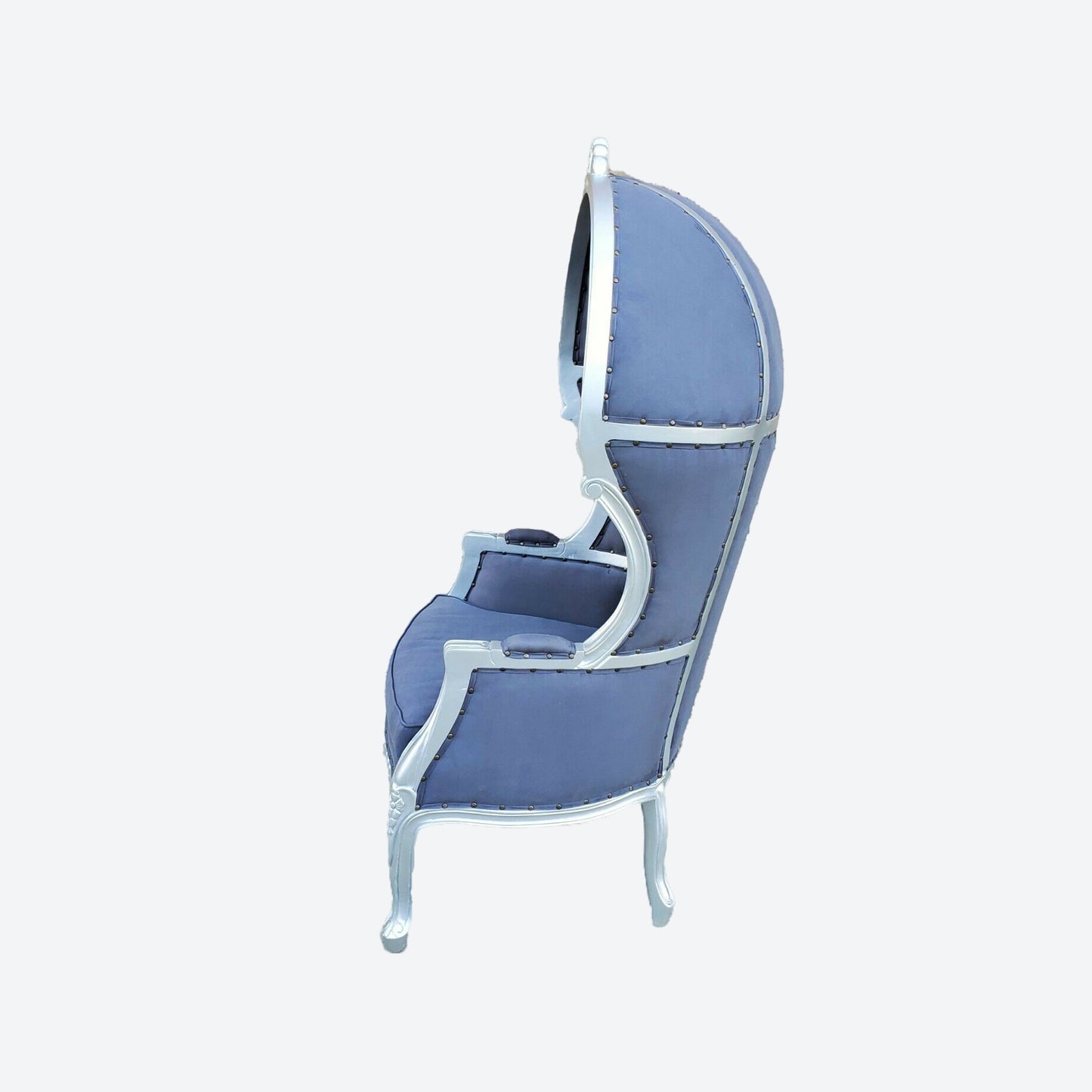 GRAY VELVET UMBRELLA/BALLOON CEDAR WOOD CHAIR WITH SILVER TRIM - AU- 1003D
