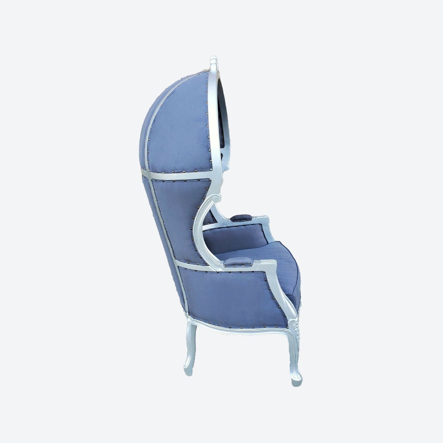 GRAY VELVET UMBRELLA/BALLOON CEDAR WOOD CHAIR WITH SILVER TRIM - AU- 1003D