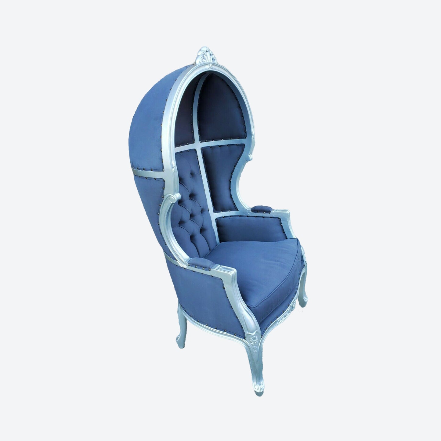 GRAY VELVET UMBRELLA/BALLOON CEDAR WOOD CHAIR WITH SILVER TRIM - AU- 1003D