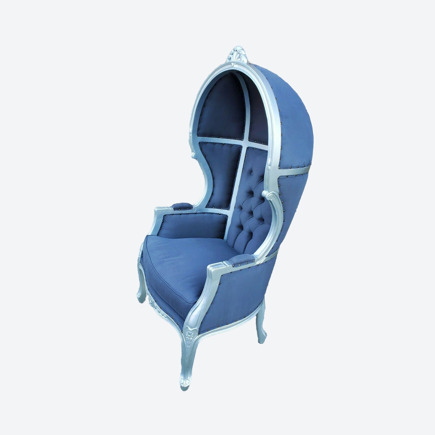 GRAY VELVET UMBRELLA/BALLOON CEDAR WOOD CHAIR WITH SILVER TRIM - AU- 1003D