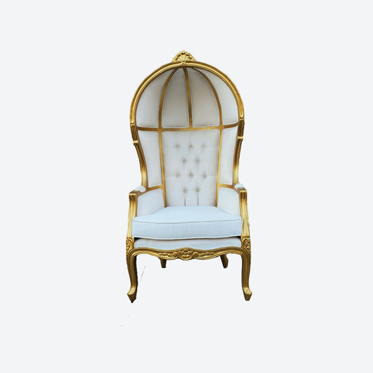 WHITE ORGANIC CANVAS FABRIC UMBRELLA/BALLOON CEDAR WOOD CHAIR (GOLD) - AU- SKU 1003C