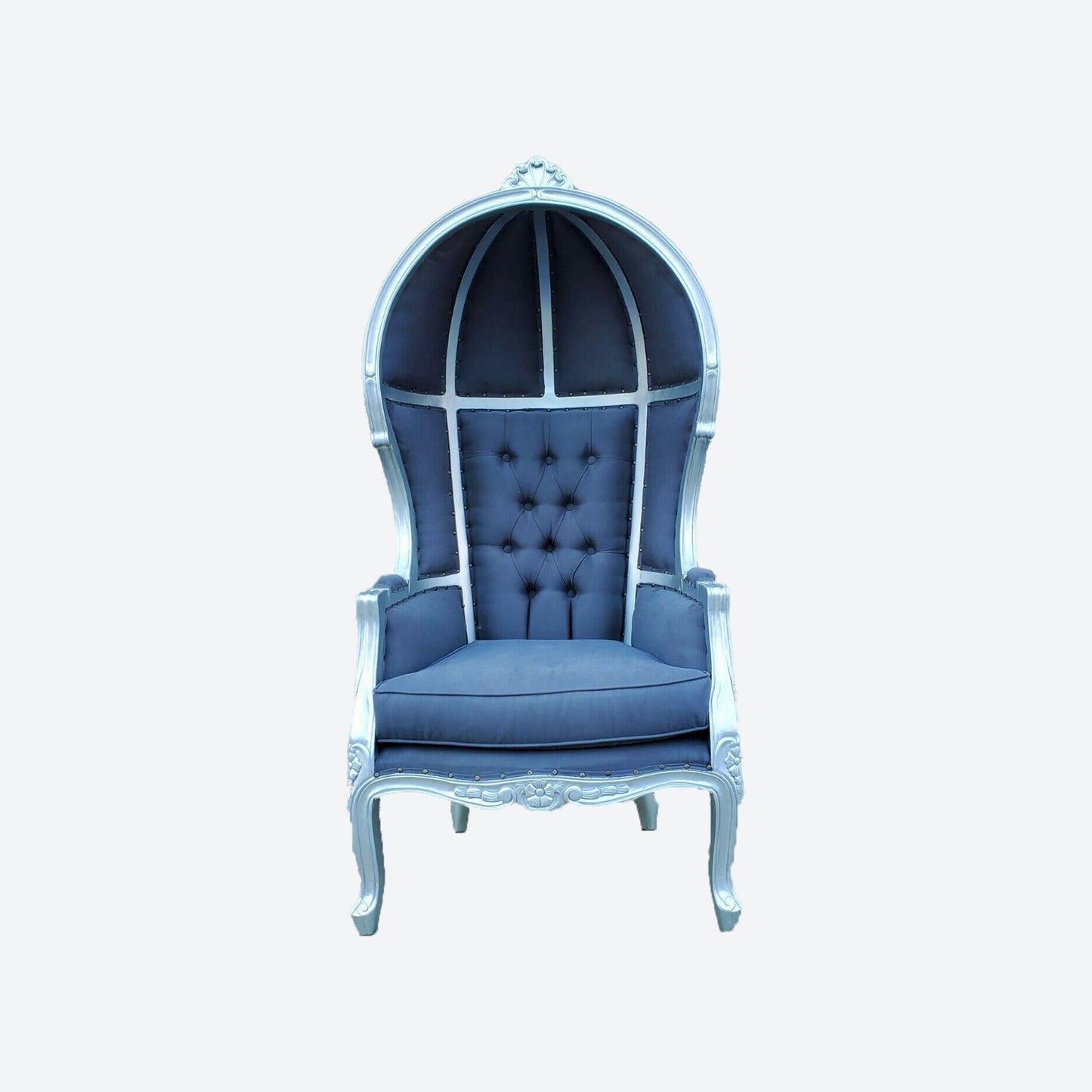 GRAY VELVET UMBRELLA/BALLOON CEDAR WOOD CHAIR WITH SILVER TRIM - AU- 1003D