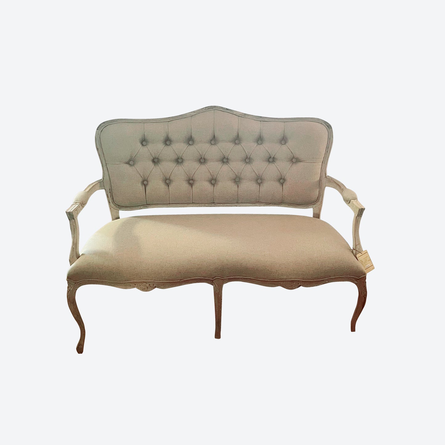 CEDAR WOOD ORGANIC CANVAS FABRIC TUFTED 2 SEATER FRENCH SETTEE -SK- SKU 1025