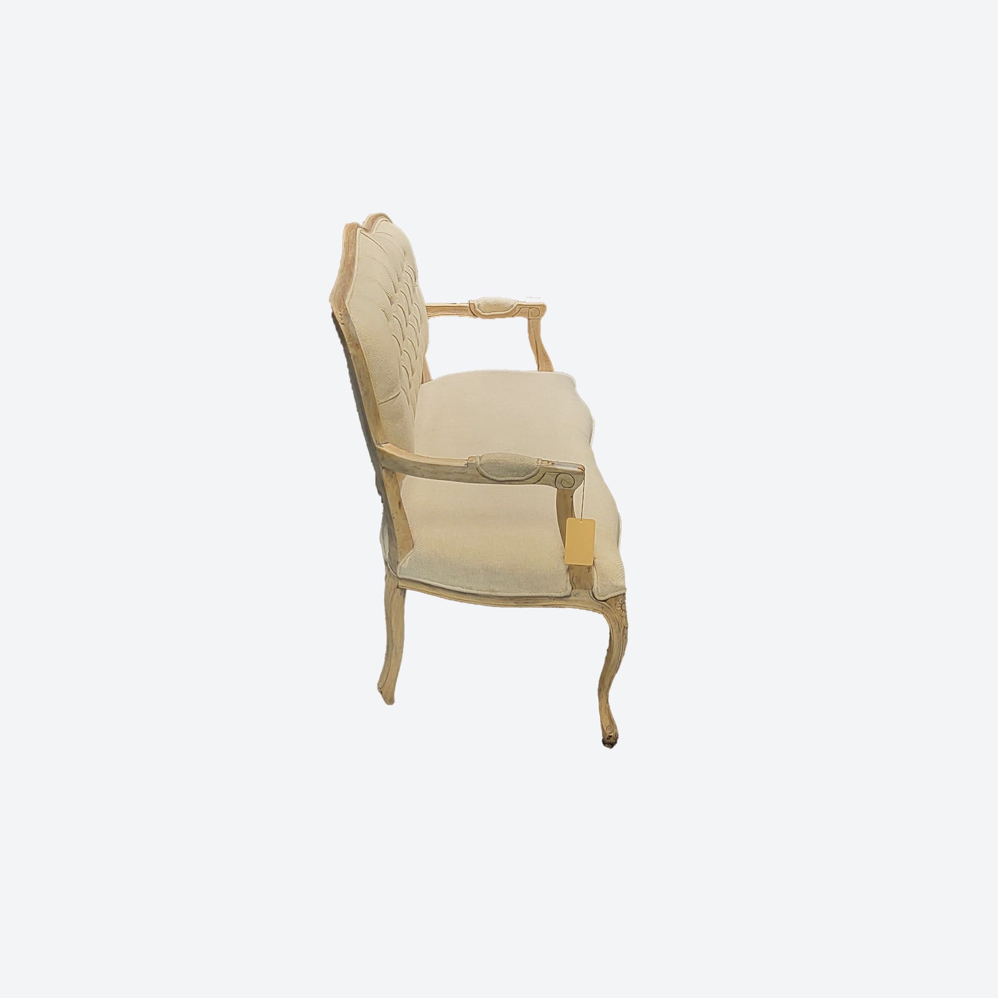 CEDAR WOOD ORGANIC CANVAS FABRIC TUFTED 2 SEATER FRENCH SETTEE -SK- SKU 1025