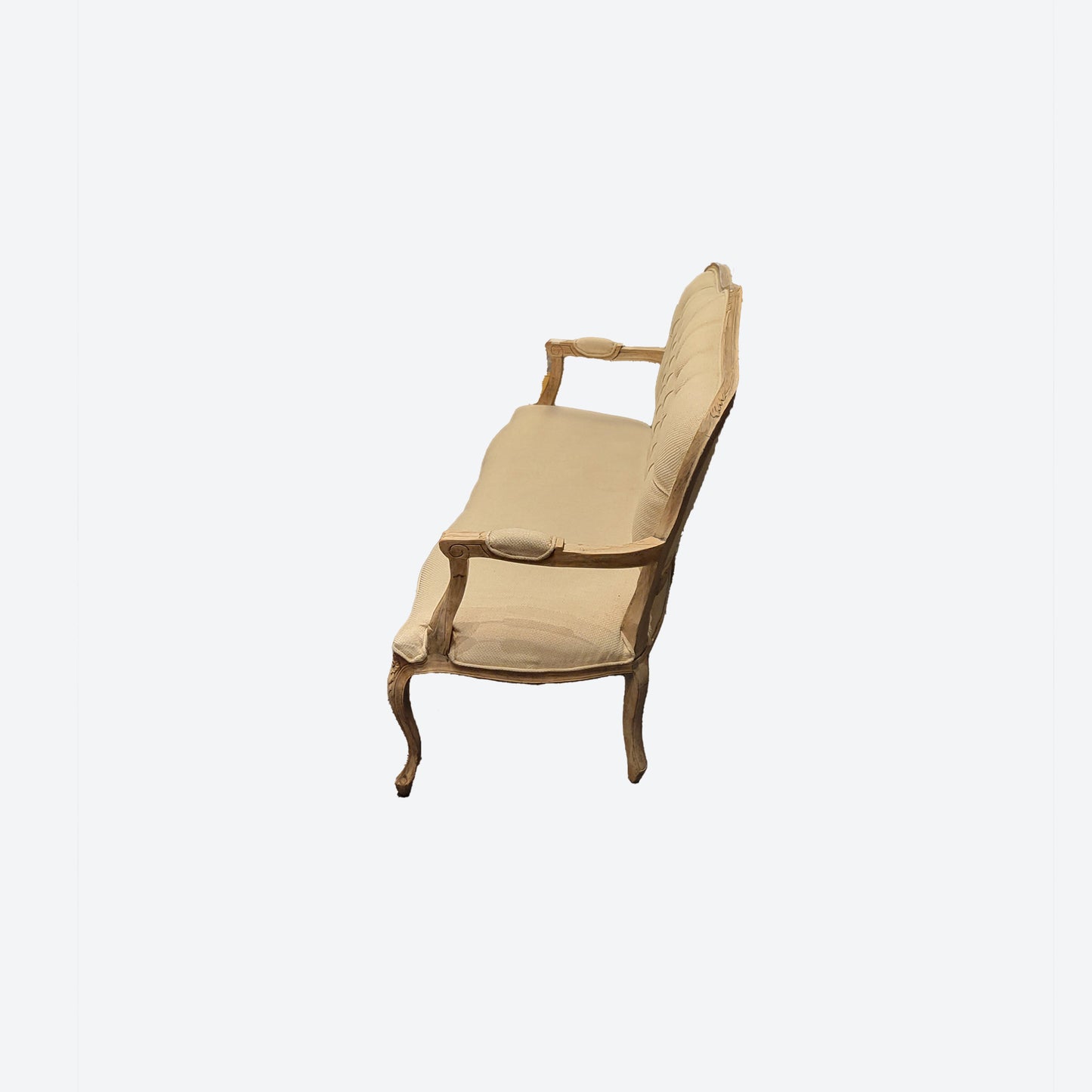 CEDAR WOOD ORGANIC CANVAS FABRIC TUFTED 2 SEATER FRENCH SETTEE -SK- SKU 1025