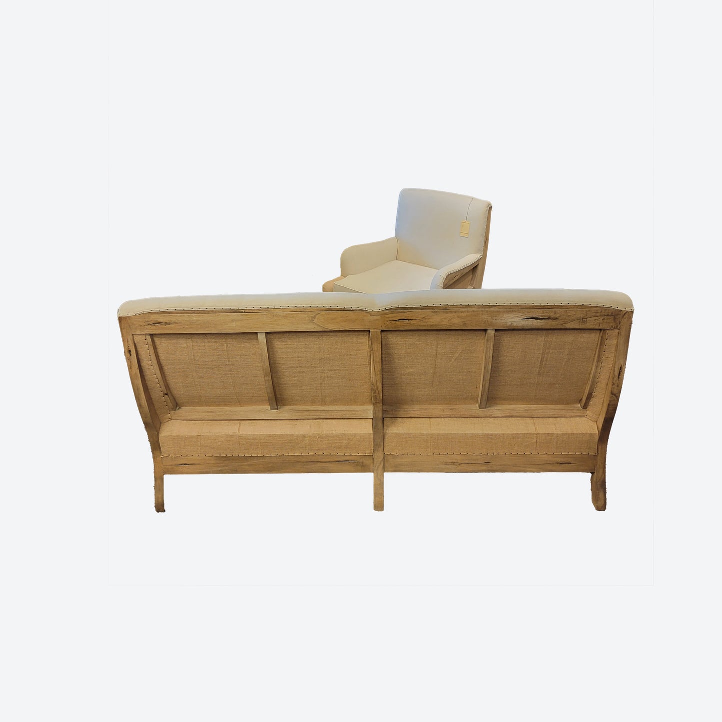 CONTEMPORARY TEAK WHITE/ BEIGE ORGANIC CANVAS FABRIC SOFA SET (3) TABLE IS SEPARATE - SK - 1032