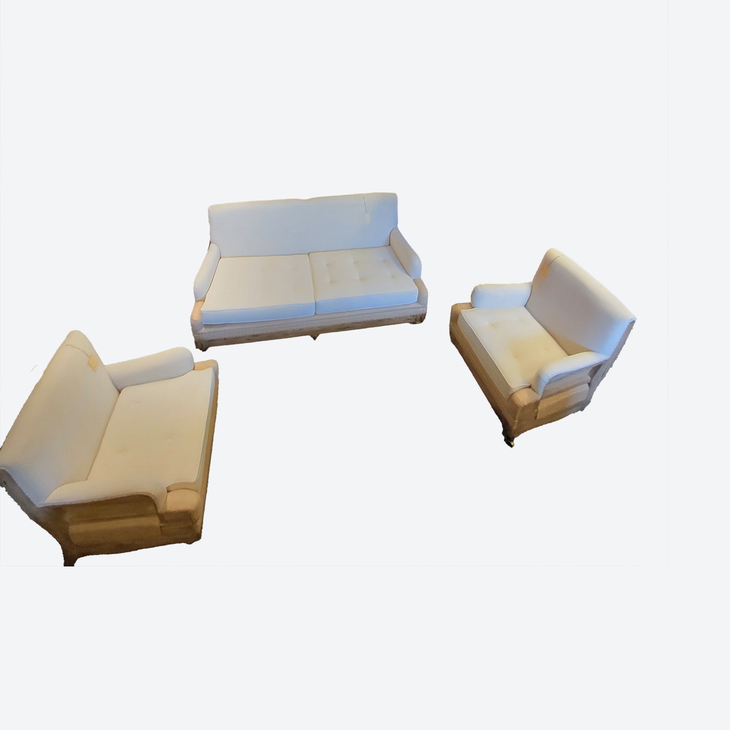 CONTEMPORARY TEAK WHITE/ BEIGE ORGANIC CANVAS FABRIC SOFA SET (3) TABLE IS SEPARATE - SK - 1032