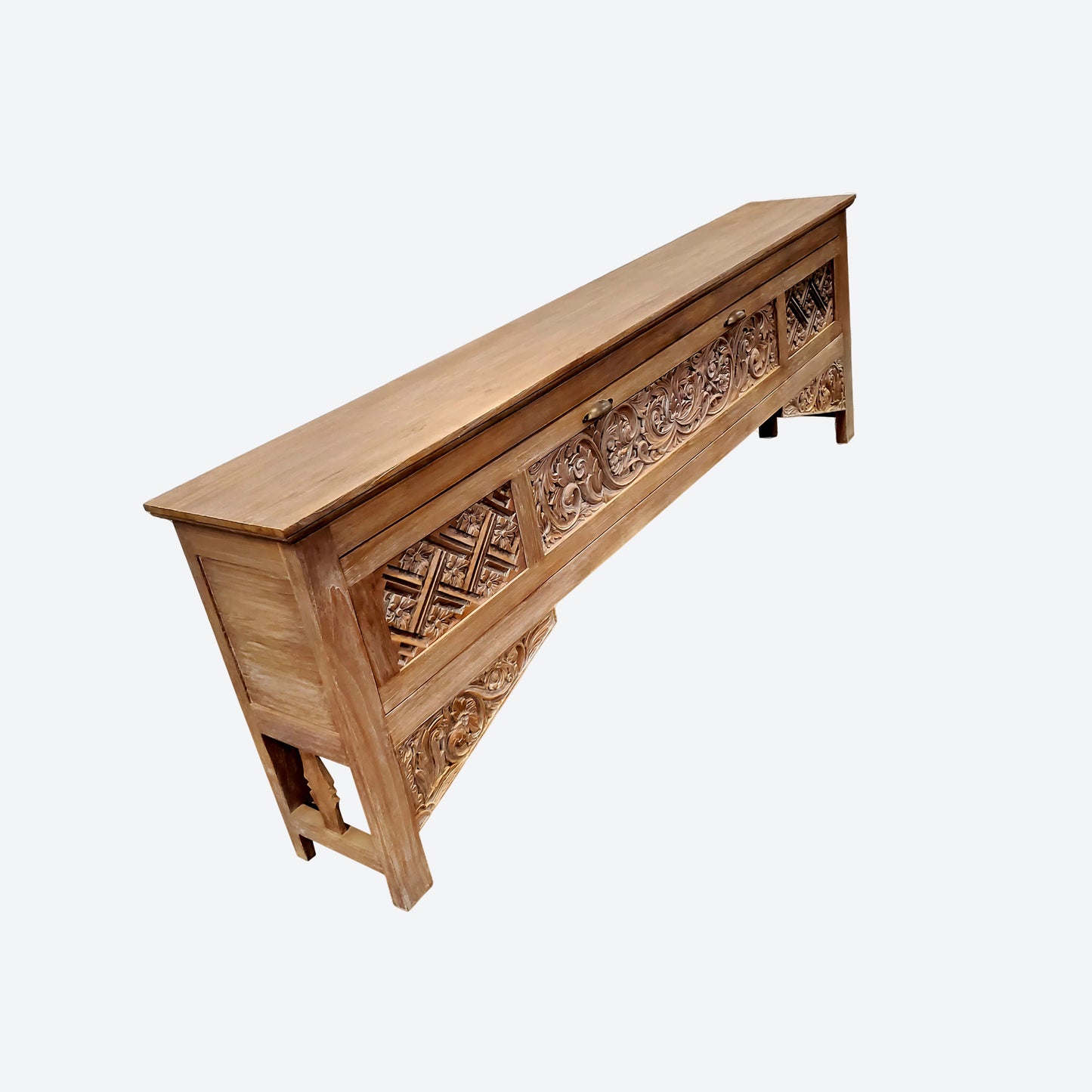 LARGE HANDCARVED PANELS TEAK ENTRANCE CONSOLE TABLE - SK- SKU 1036