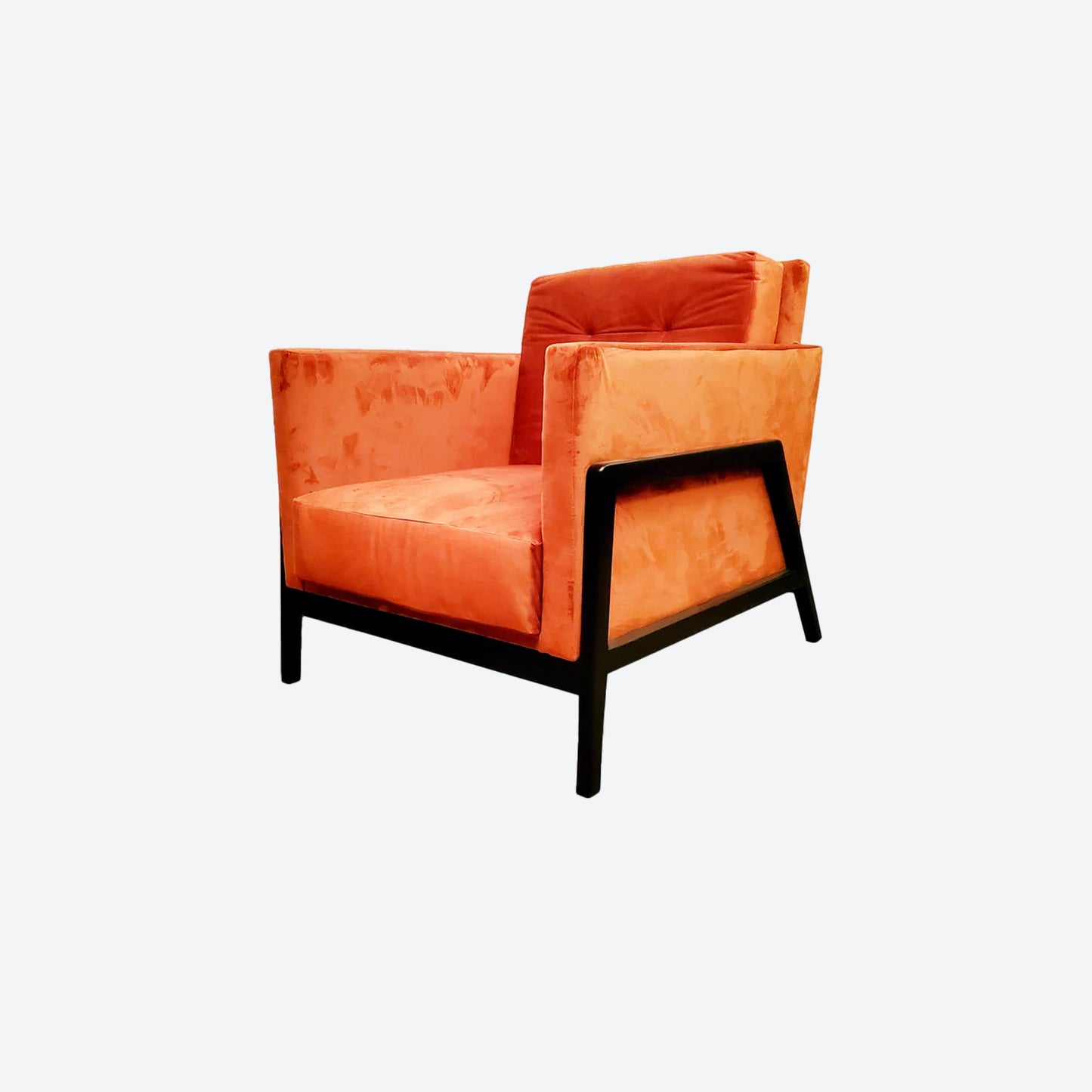 Orange Velvet MID CENTURY MODERN CHAIR WITH CEDAR SIDE PANELS -SK- SKU 1037