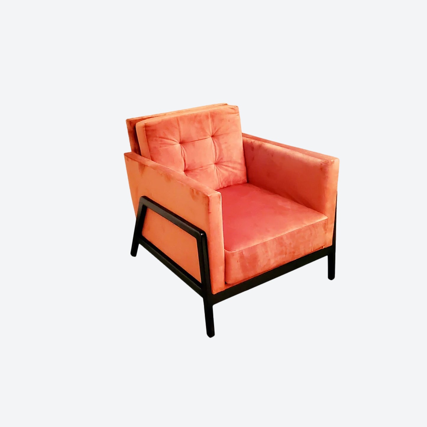 Orange Velvet MID CENTURY MODERN CHAIR WITH CEDAR SIDE PANELS -SK- SKU 1037