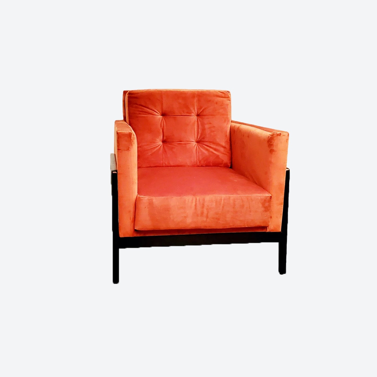 Orange Velvet MID CENTURY MODERN CHAIR WITH CEDAR SIDE PANELS -SK- SKU 1037