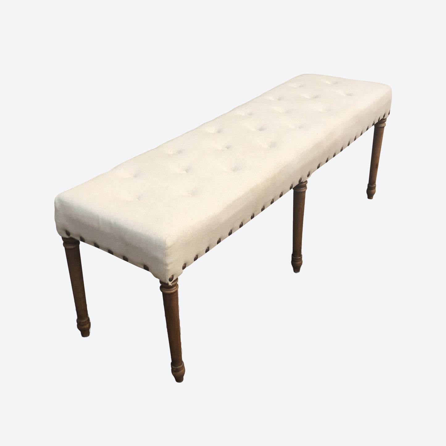 Beige Tufted Organic Canvas Oak Bench -SK (SKU 1047)