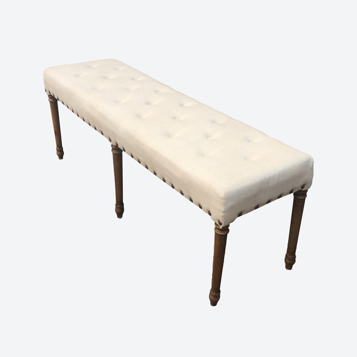 Beige Tufted Organic Canvas Oak Bench -SK (SKU 1047)