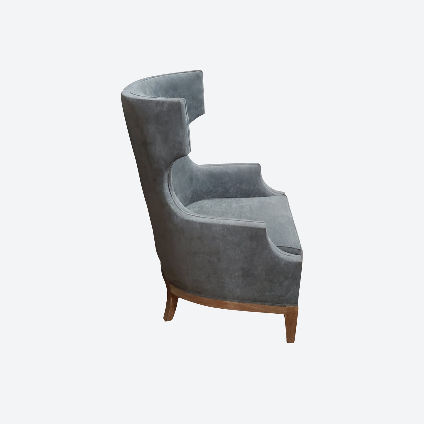 LIGHT GRAY ORGANIC CANVAS FABRIC WING ACCENT CHAIR WHITEWASH LEGS -SK- SKU 1053