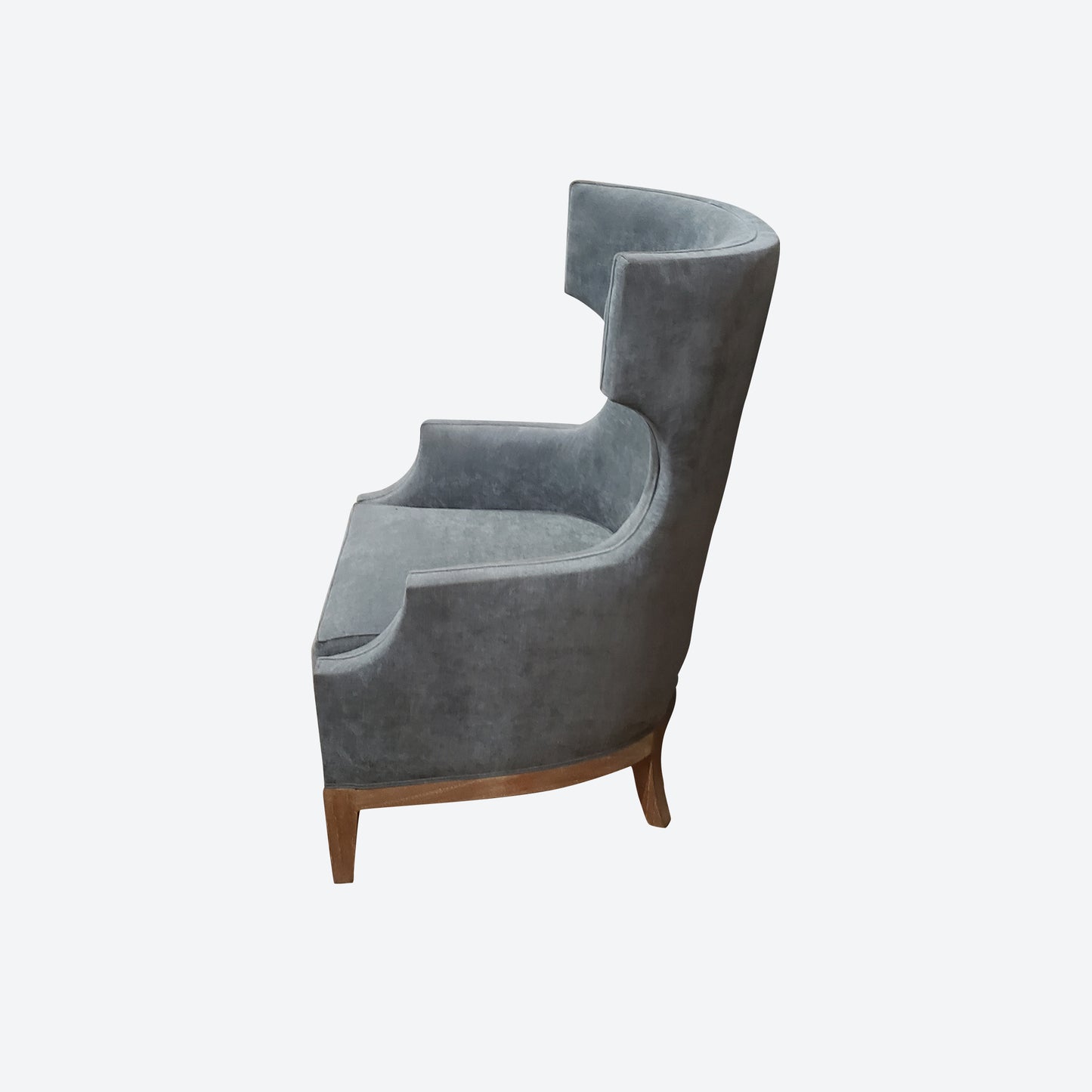 LIGHT GRAY ORGANIC CANVAS FABRIC WING ACCENT CHAIR WHITEWASH LEGS -SK- SKU 1053