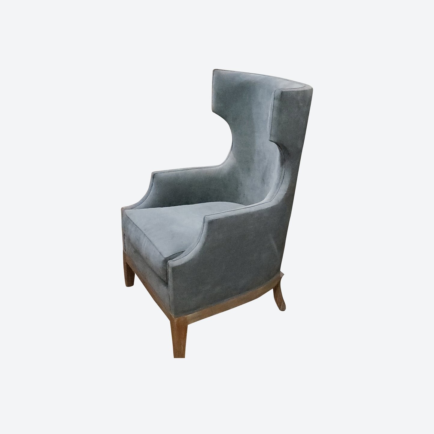 LIGHT GRAY ORGANIC CANVAS FABRIC WING ACCENT CHAIR WHITEWASH LEGS -SK- SKU 1053