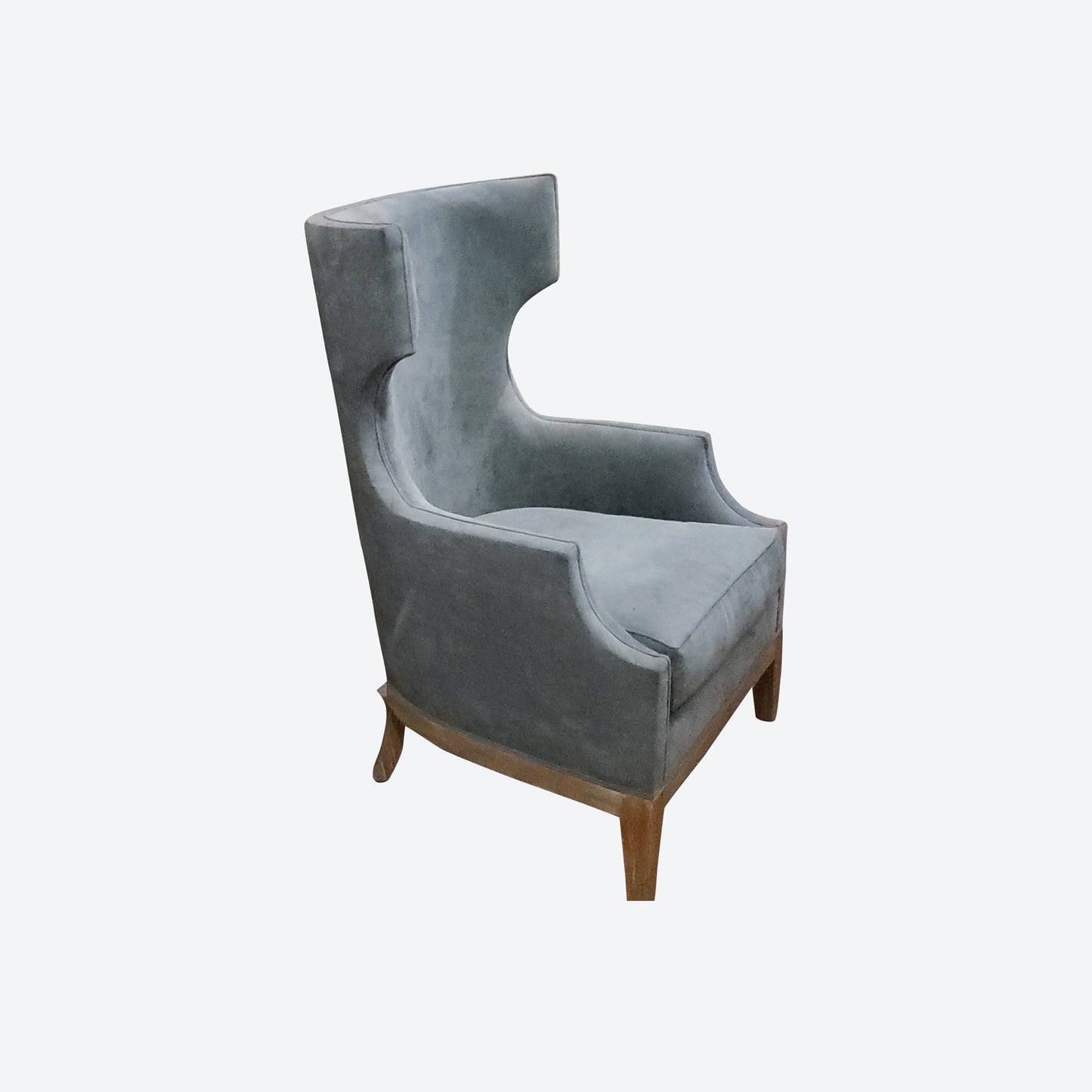 LIGHT GRAY ORGANIC CANVAS FABRIC WING ACCENT CHAIR WHITEWASH LEGS -SK- SKU 1053