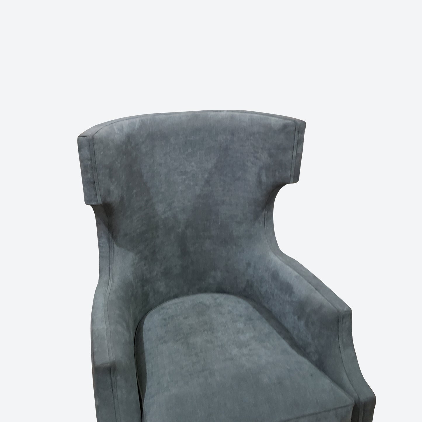 LIGHT GRAY ORGANIC CANVAS FABRIC WING ACCENT CHAIR WHITEWASH LEGS -SK- SKU 1053