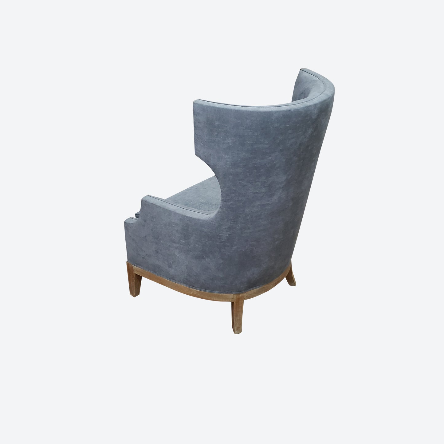 LIGHT GRAY ORGANIC CANVAS FABRIC WING ACCENT CHAIR WHITEWASH LEGS -SK- SKU 1053