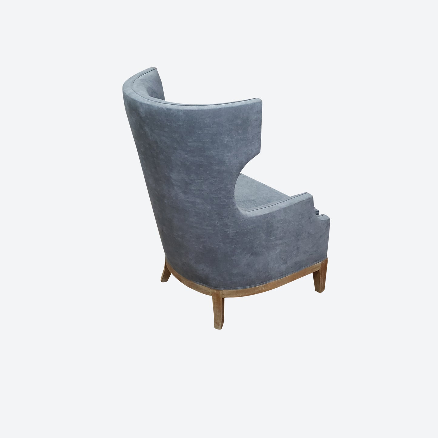 LIGHT GRAY ORGANIC CANVAS FABRIC WING ACCENT CHAIR WHITEWASH LEGS -SK- SKU 1053
