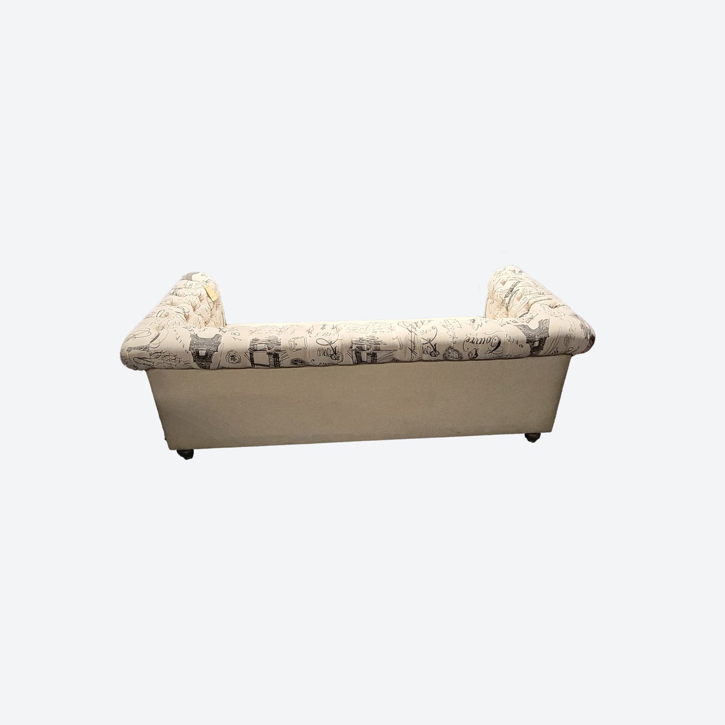 EIFFEL TOWER PRINT ORGANIC CANVAS FABRIC TUFTED PANEL THREE SEATER SOFA -SK- SKU 1054