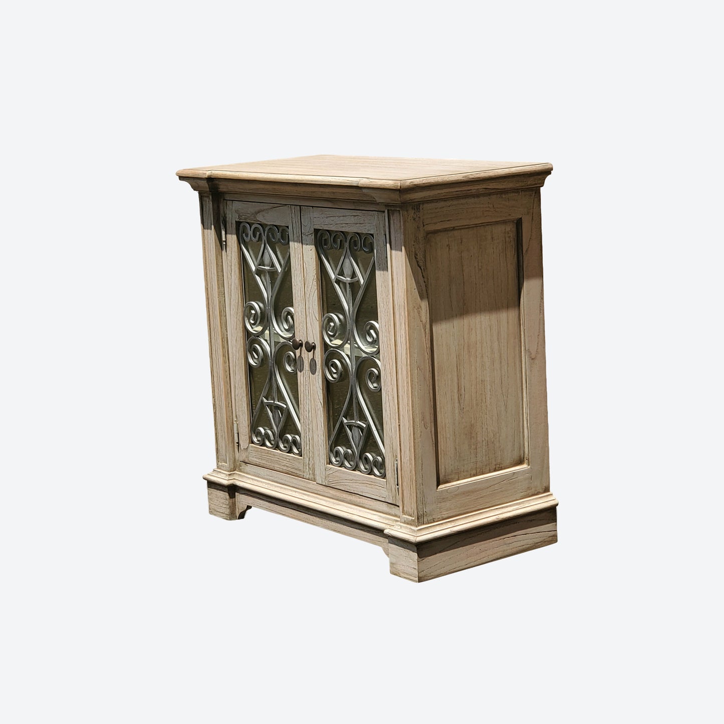 Light GRAY CONSOLE TABLE /WINE CABINET WITH SILVER ENGRAVING -SK- SKU 1058
