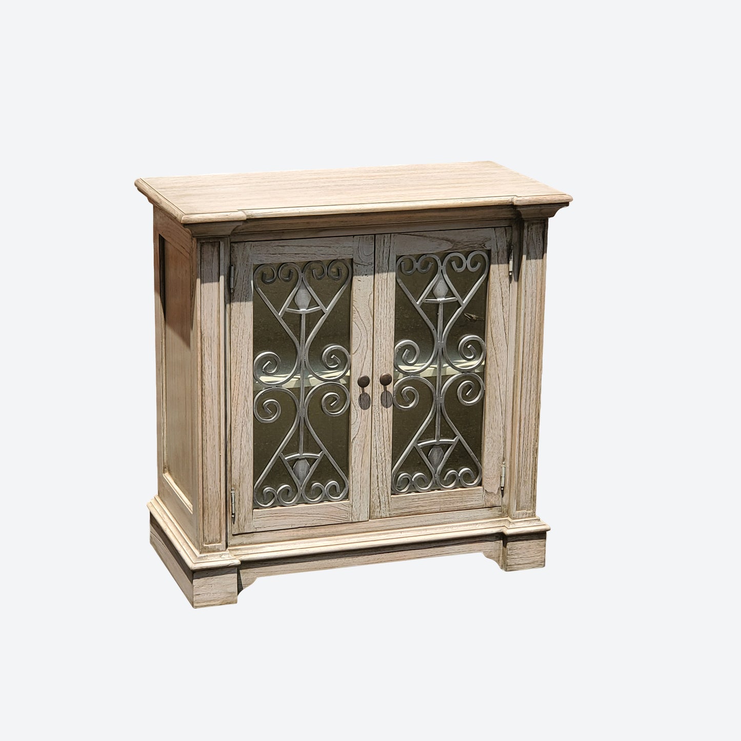 Light GRAY CONSOLE TABLE /WINE CABINET WITH SILVER ENGRAVING -SK- SKU 1058