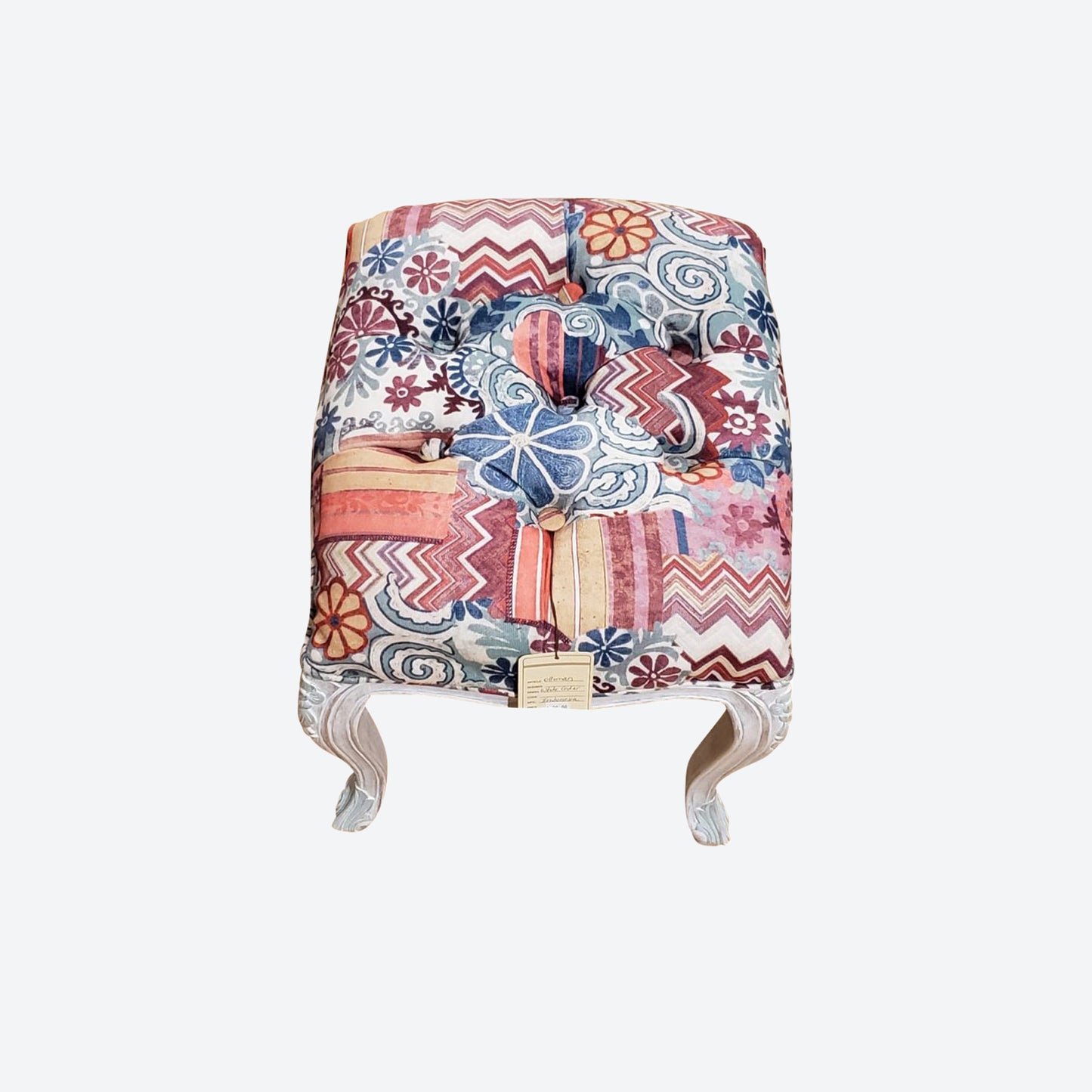 Multicolor Organic Canvas Fabric Vanity Stool (White Cedar Legs) -SK (SKU 1165)