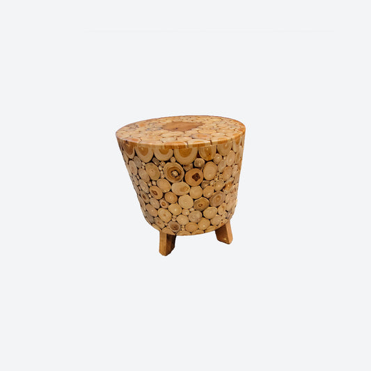 TEAK ROUND STOOL WITH CIRCLE STUMPS -SK- SKU 1068