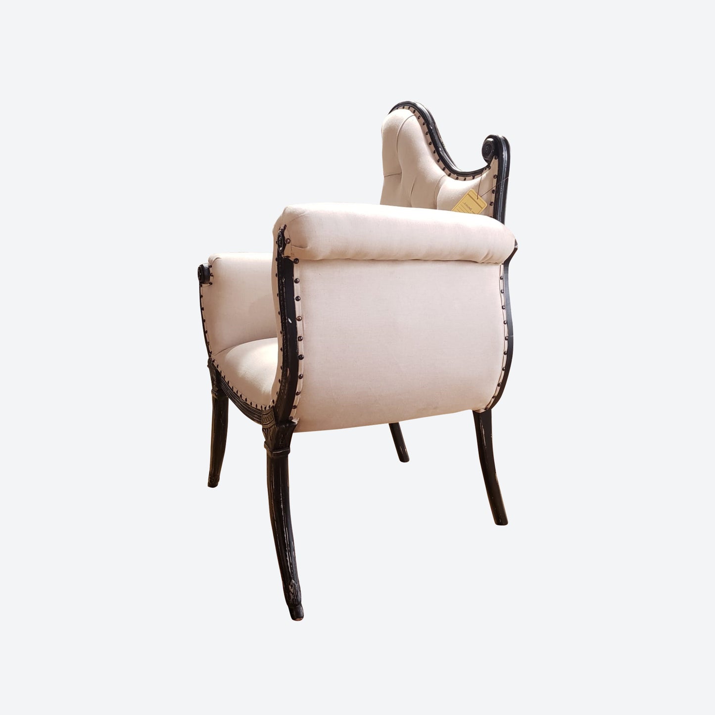 Curved LINE RUSTIC CEDAR WOOD ACCENT CHAIR WITH ORGANIC CANVAS FABRIC -SK- SKU 1072