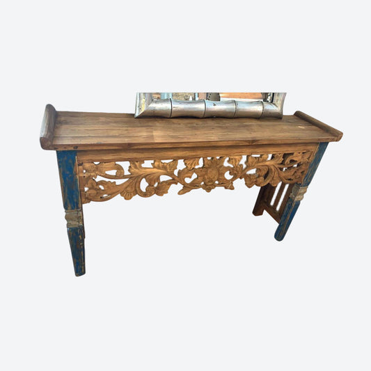 TEAK RUSTIC HAND CARVED LARGE CONSOLE TABLE - SK (SKU 1076)