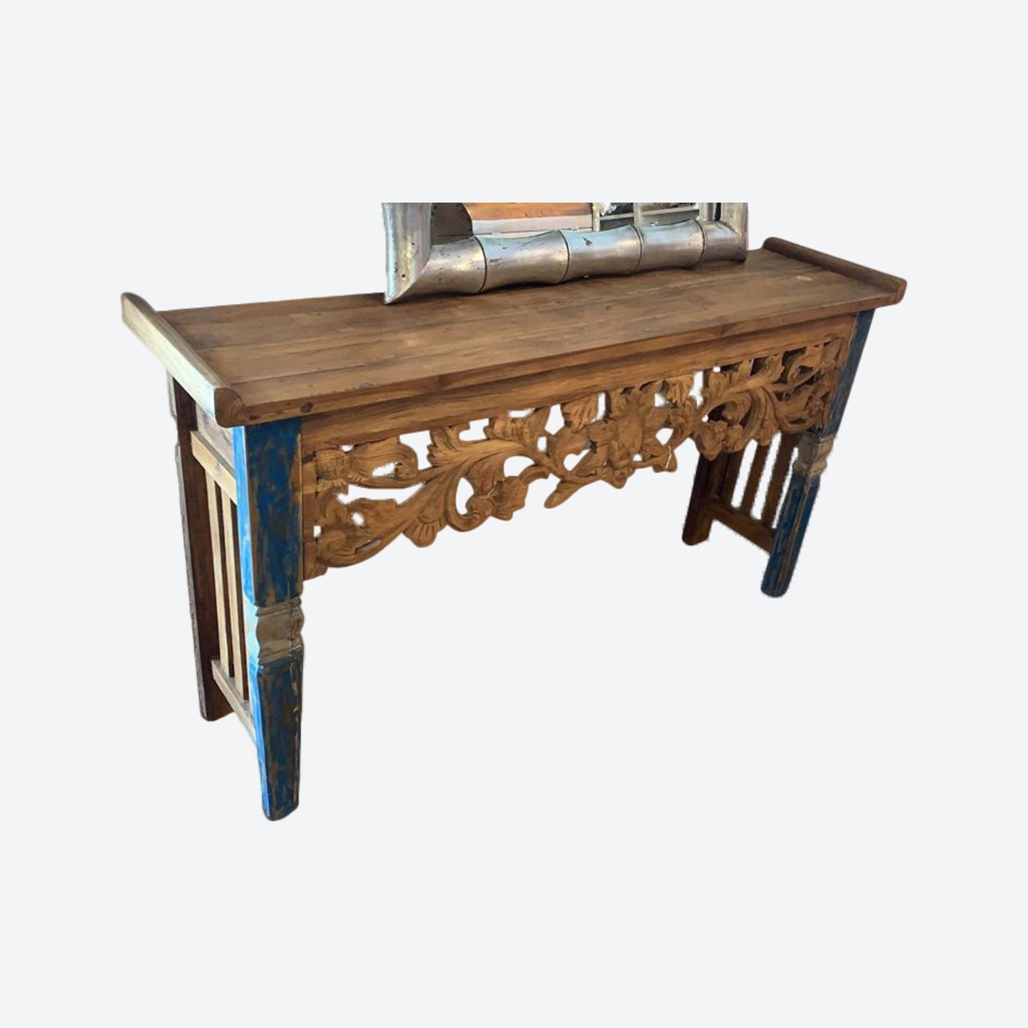 TEAK RUSTIC HAND CARVED LARGE CONSOLE TABLE - SK (SKU 1076)