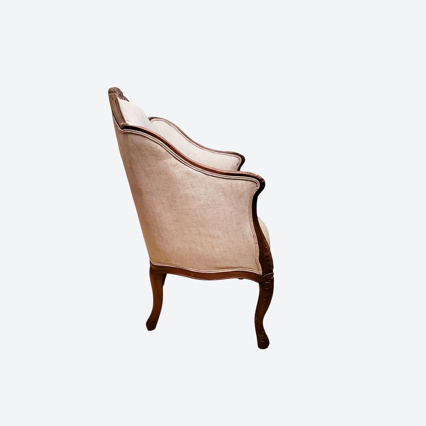 Oak Wood Accent Chair With Light Gray Organic Canvas Fabric -SK- SKU 1094