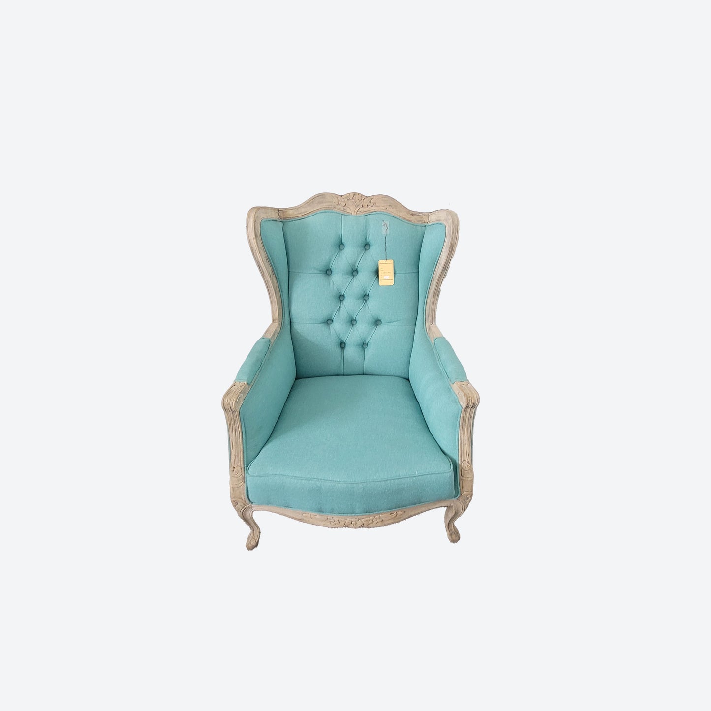 Teal Tufted Organic Canvas Fabric Sofa Chairs With Cedar Wood Trim -SK- SKU 1097
