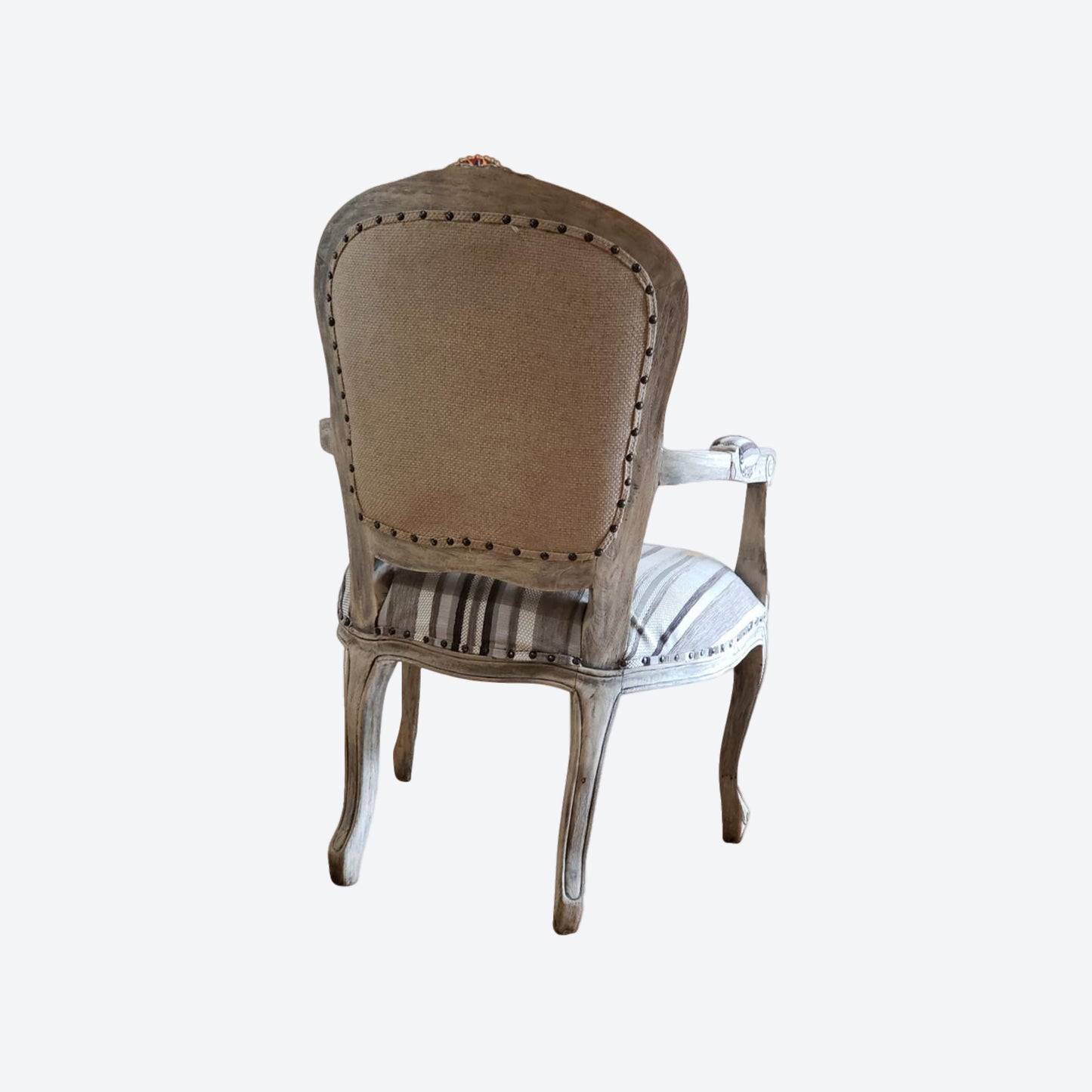 Striped ORGANIC CANVAS FABRIC CEDAR WOOD ACCENT CHAIR -SK- SKU 1102