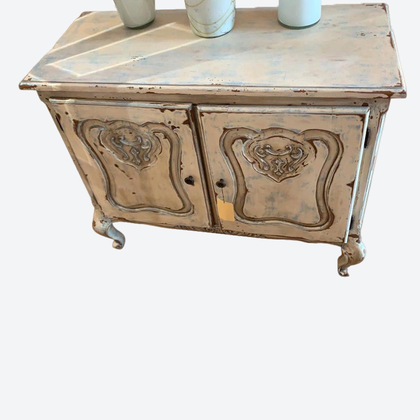 Teal WASH RUSTIC CEDAR WOOD CENTER CONSOLE TABLE -SK (SKU 1103)