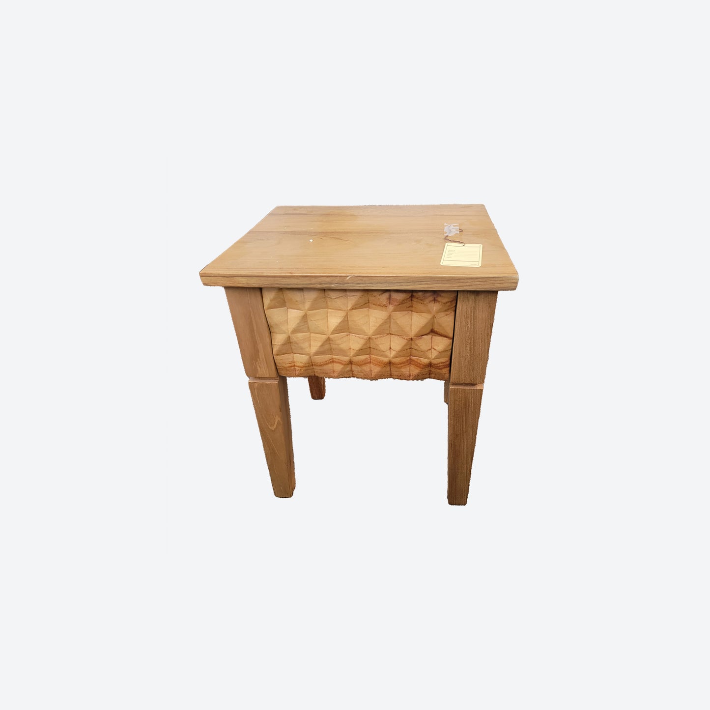 MID CENTURY TEAK SIDE/ ACCENT TABLE WITH 3D RIDGES -SK- SKU 1115
