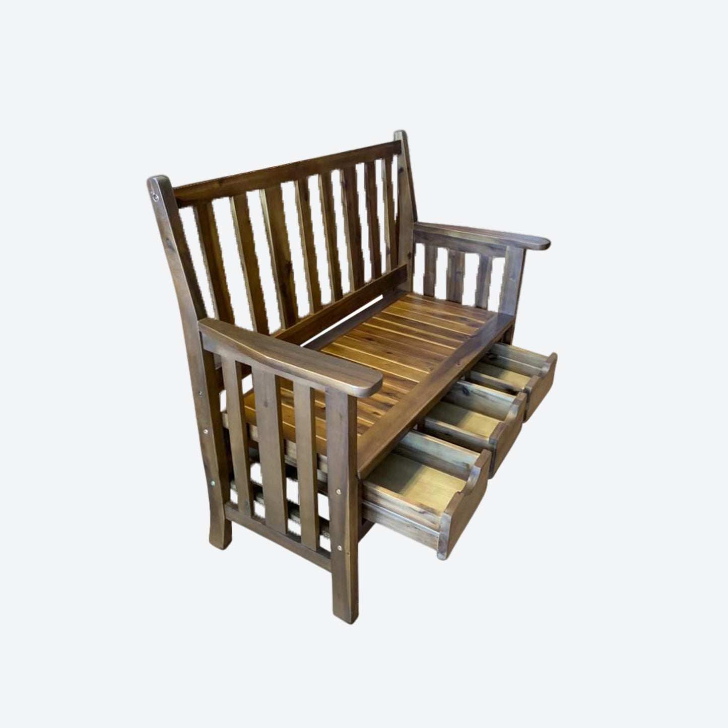 Cedar WOOD TWO SEATER BENCH WITH BOTTOM DRAWERS -SK- SKU 1116