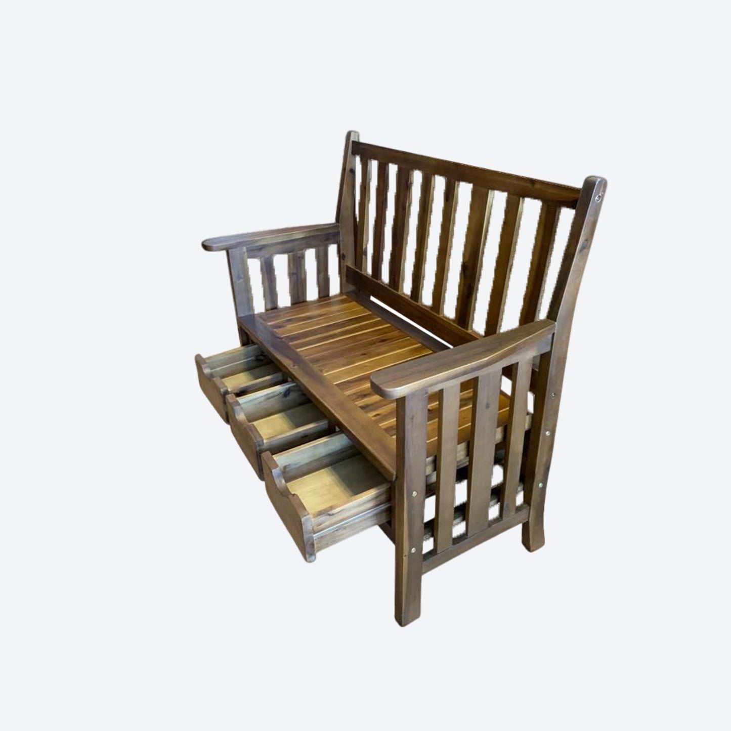 Cedar WOOD TWO SEATER BENCH WITH BOTTOM DRAWERS -SK- SKU 1116