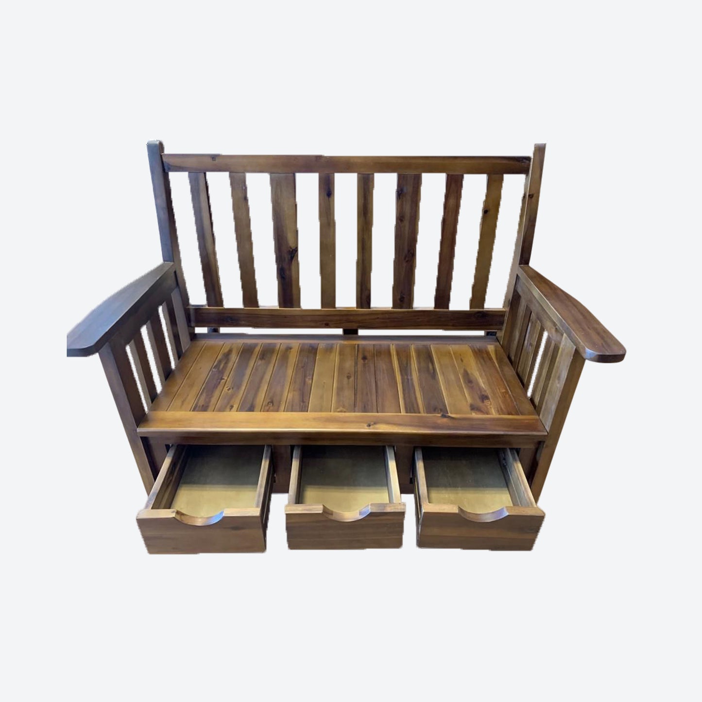 Cedar WOOD TWO SEATER BENCH WITH BOTTOM DRAWERS -SK- SKU 1116