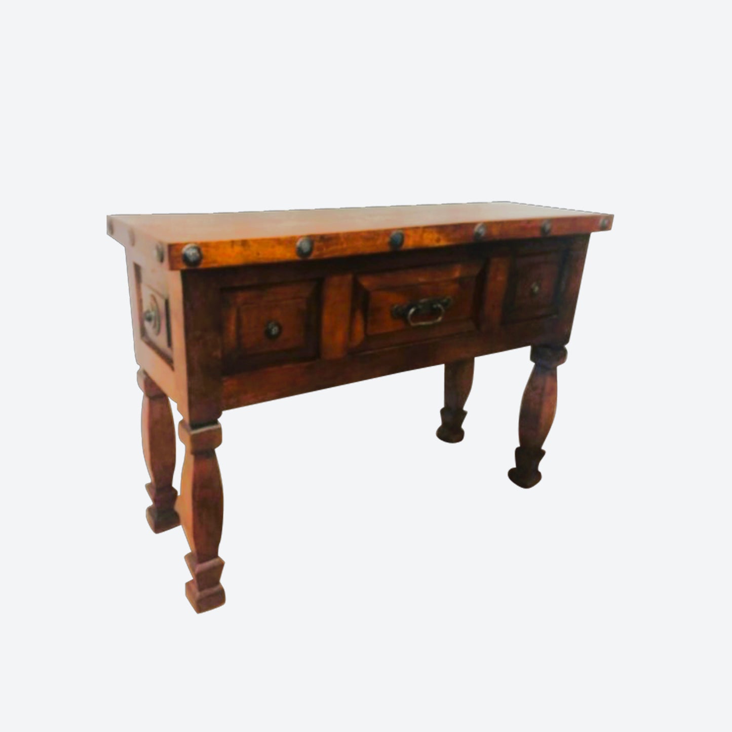Mesquite WOOD Center Console Table With Hammered Accents [Round Handle -SK- SKU 1117