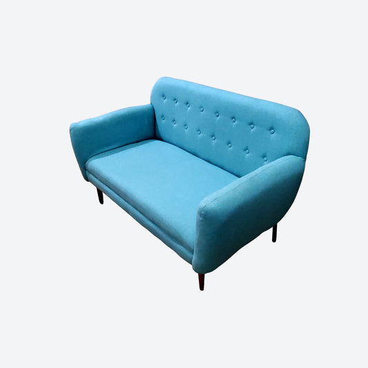Teal Tufted ORGANIC CANVAS TWO SEATER SOFA WITH CEDAR WOOD LEGS -SK - (SKU 1119)