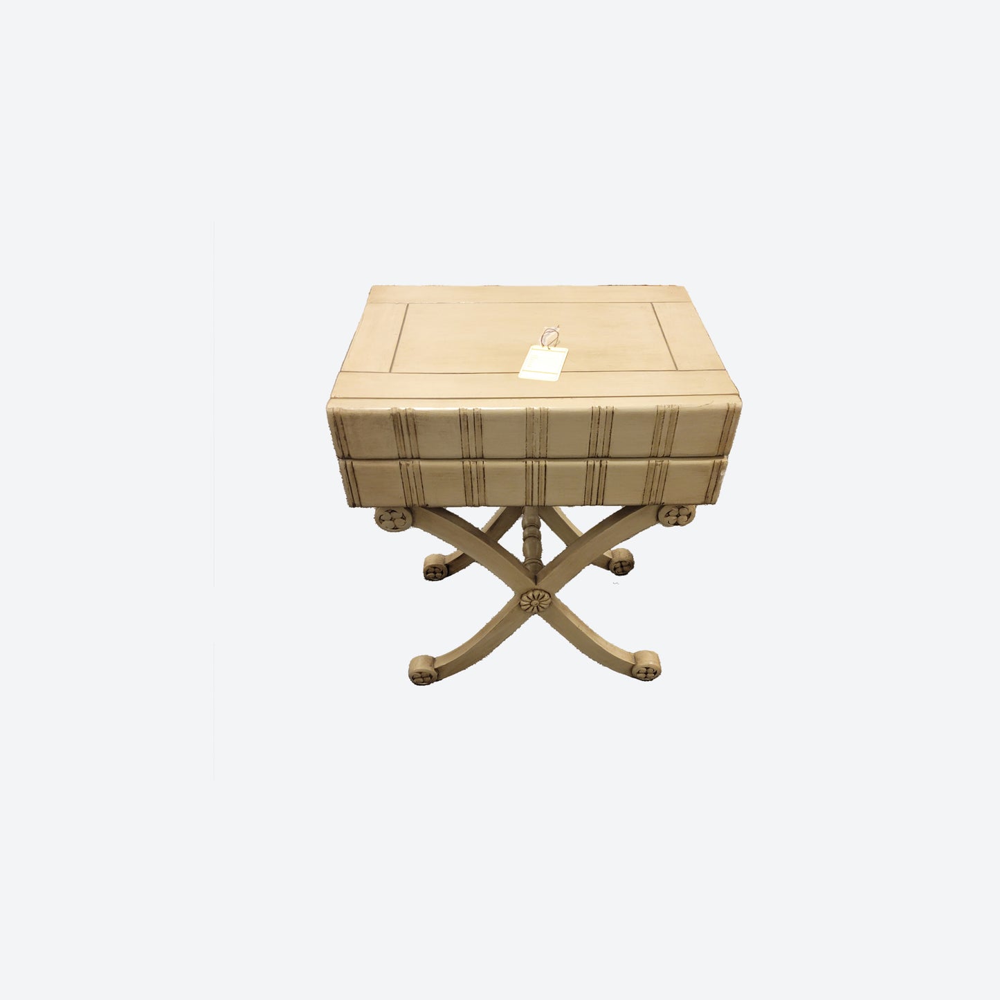 Light Gray CEDAR WOOD SIDE TABLE WITH CARVED FLORAL DETAILS -SK- SKU 1124