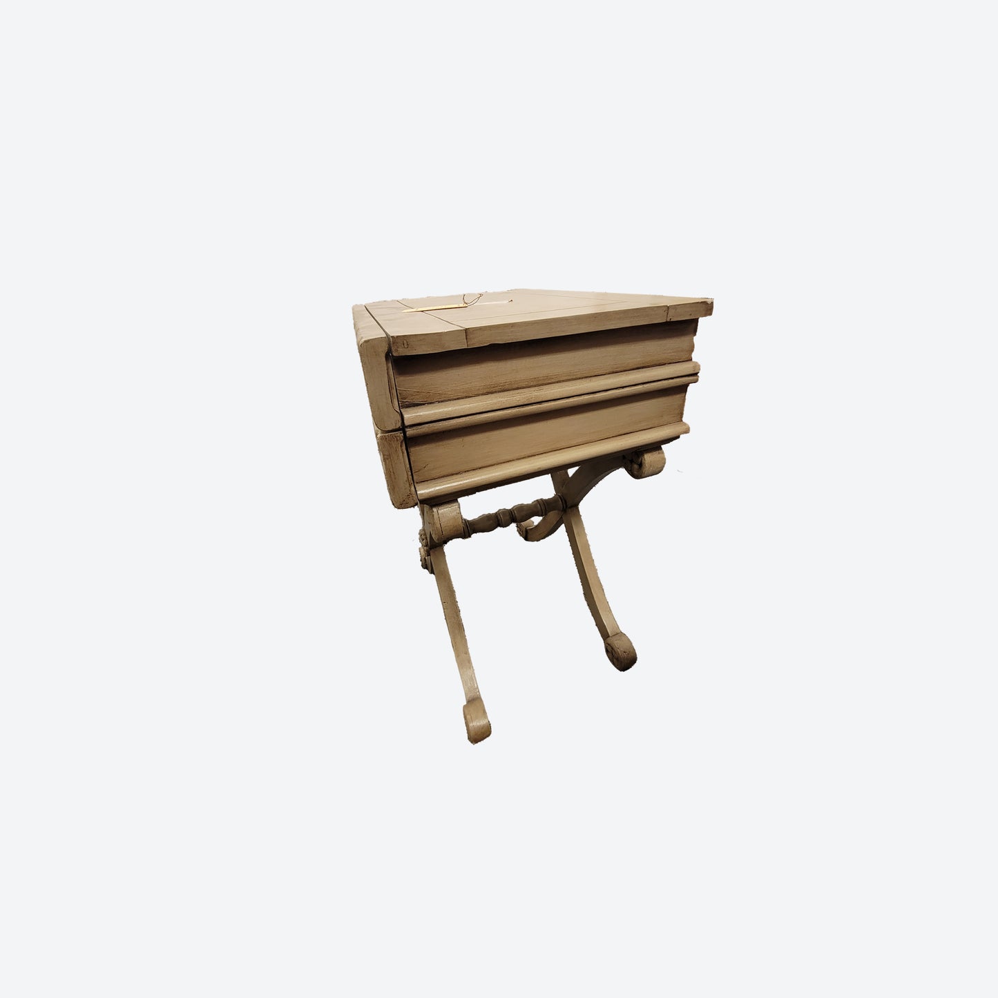Light Gray CEDAR WOOD SIDE TABLE WITH CARVED FLORAL DETAILS -SK- SKU 1124