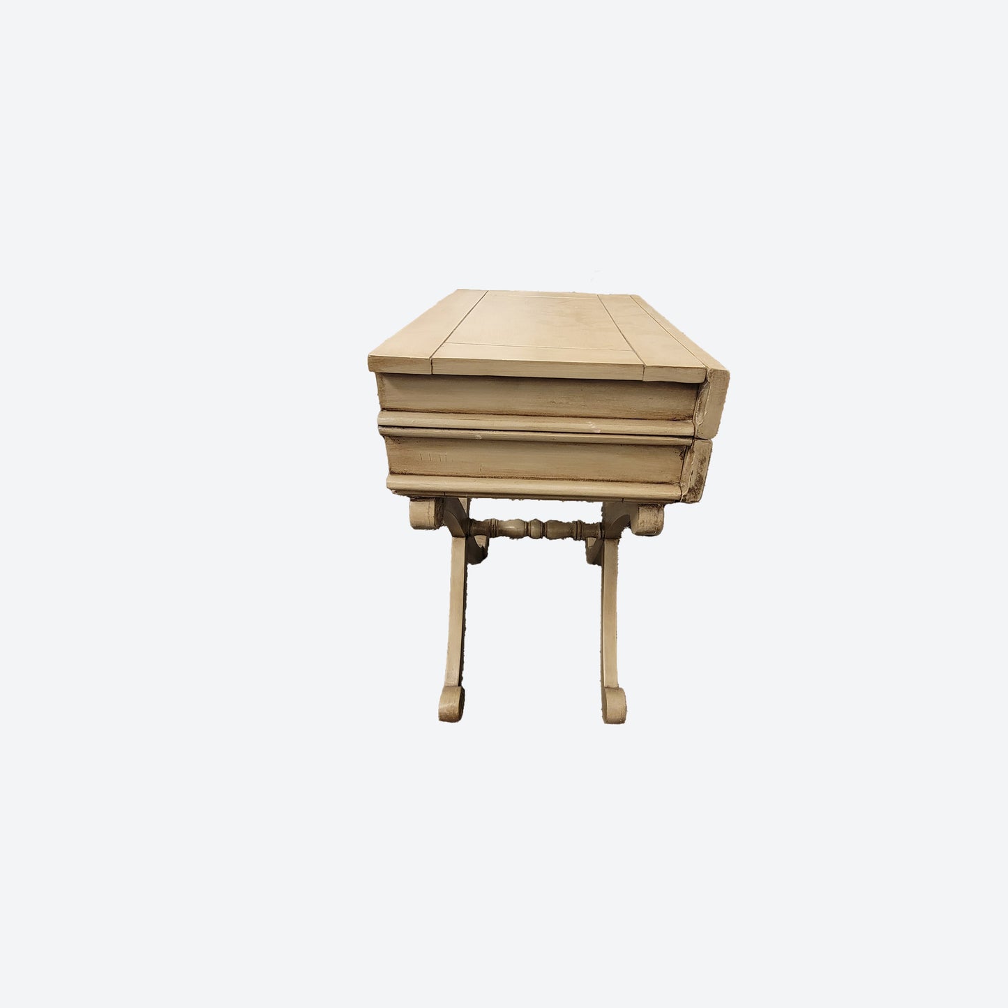 Light Gray CEDAR WOOD SIDE TABLE WITH CARVED FLORAL DETAILS -SK- SKU 1124