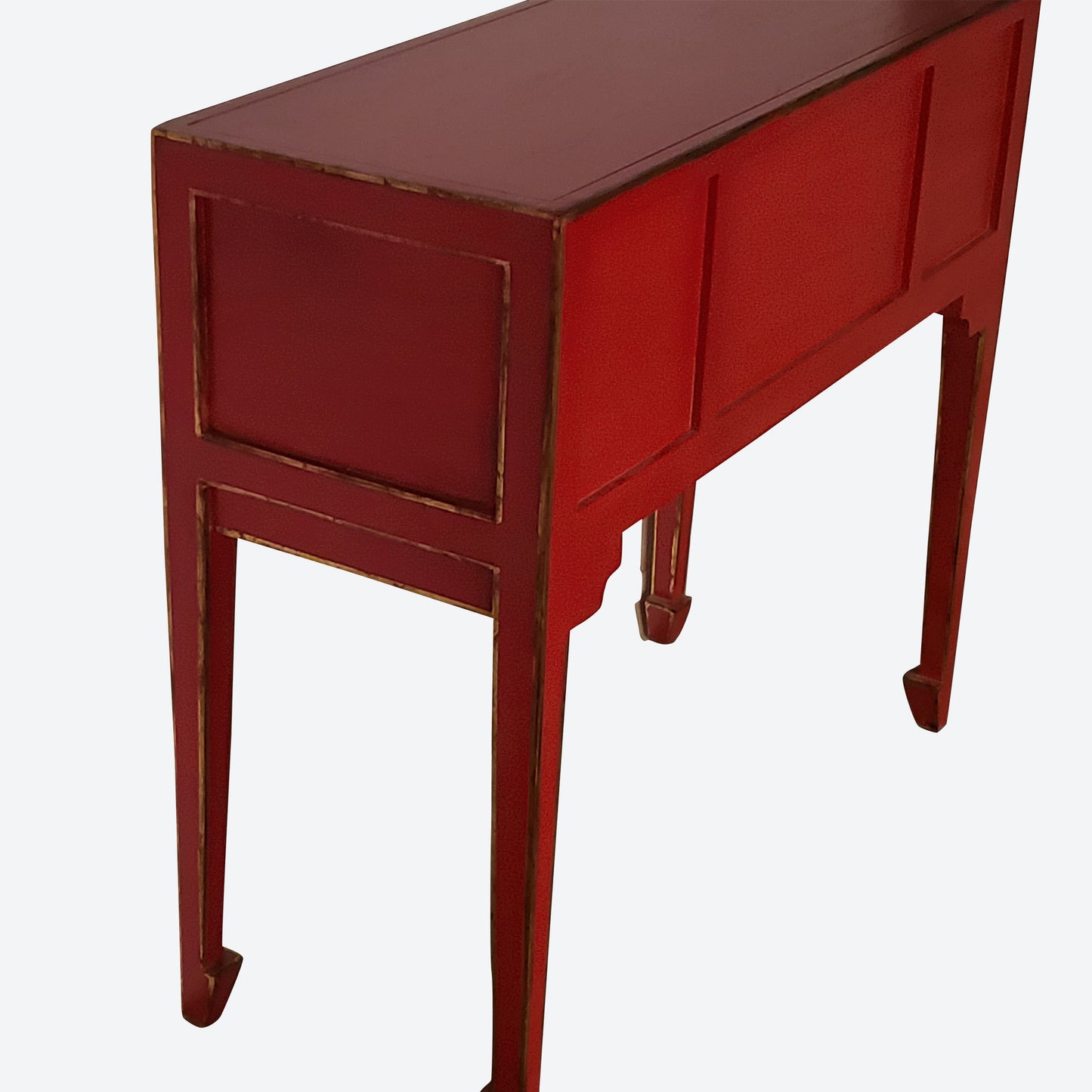 Red Center Console Table With Gold Accents And Key Hardware -SK- SKU 1139