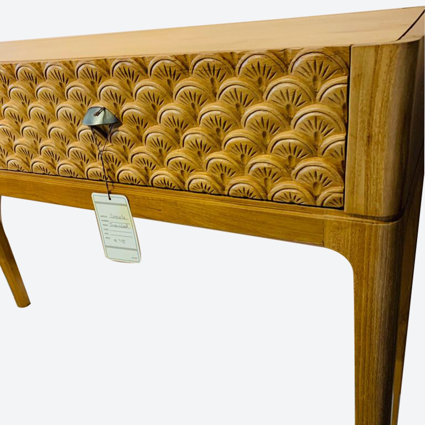 TEAK CENTER CONSOLE TABLE WITH 3D HANDCARVED DRAWERS -SK- SKU 1144