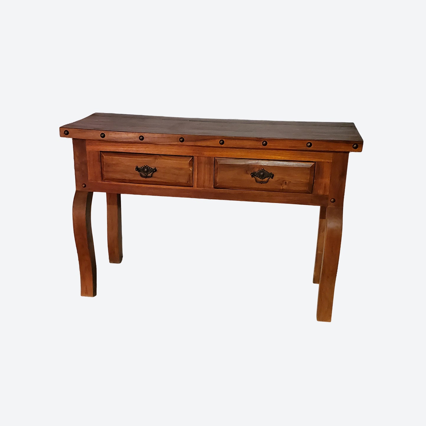 Teak Center Console Table With Round Studs and Metal Handles -SK (SKU 1164)