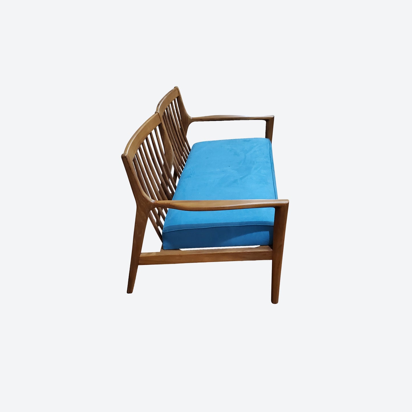 Teak Two And ONE Seater Sofa Set With Light Blue Velvet Seat - SK (SKU 1166)