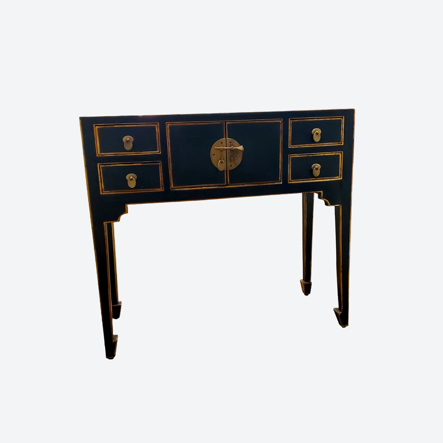 Black Center Console Table With Gold Accents And Key Hardware -SK (SKU 1169)